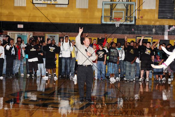 Principle Ritchey Talking To The Crowd During Canyon Playoff Pep Rally