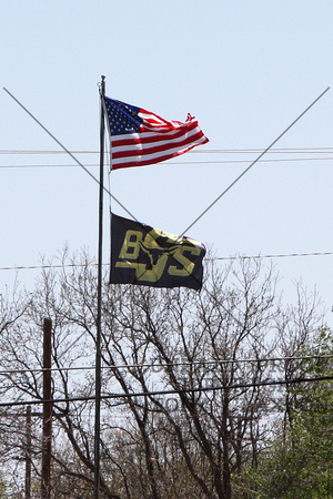 American And BSS Flags At The Baseball Field