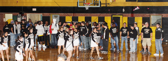 Cheerleaders and Football Team On Floor During Canyon Playoff Pep Rally