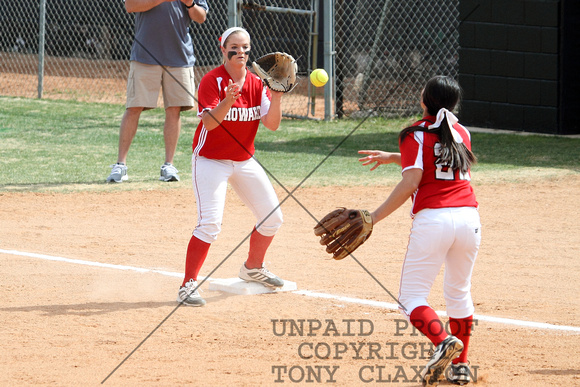 Nicole Wilson Throwing To Samantha Ohmie For An Out