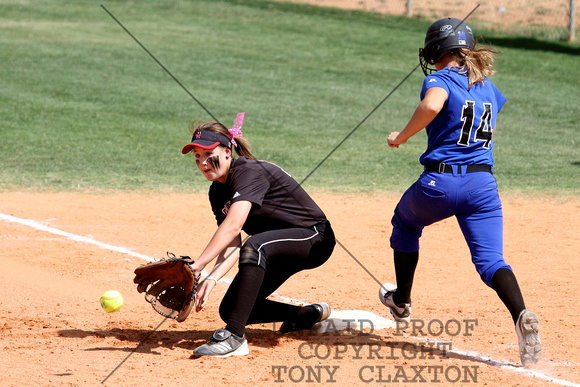 Carlyn Teichmann Catching A Throw For An Out At First