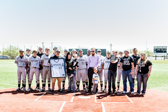 Dylan Lance Family With Steer Baseball Team During Memorial