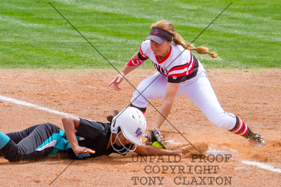 Paige Hallam Tagging Out At First