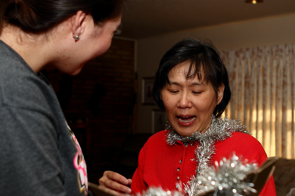 Andrea And Brenda Putting Garland On The Tree