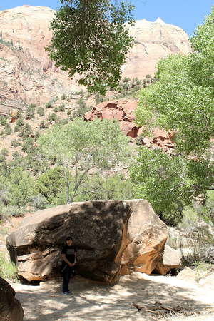 Brenda In Front Of A Rock And Mountain At Zion National Park