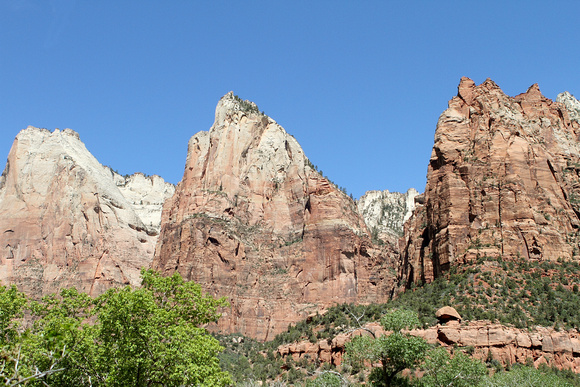 Three Mountain Peaks At Zion National Park