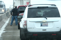 Man Looking At Line Of Cars On I35 North Of Oklahoma City