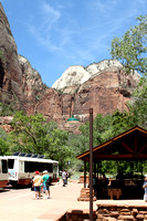 Shuttle And Mountains At Zion National Park